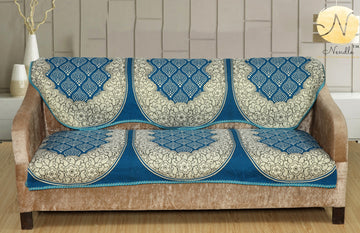 Nendle Luxurious Cotton Polka Dot Design 5 Seater Sofa Cover Set (Sky Blue, 6 Pieces)